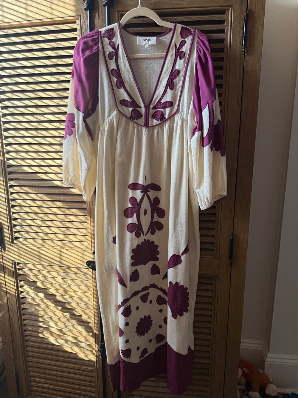 ba&sh Cream Maxi Dress with Plum Embroidery